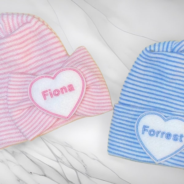 Twins! 2 Newborn Hospital Hats With Names! Newborn Baby Hats! Great for Gender Reveal. You pick Hat Color