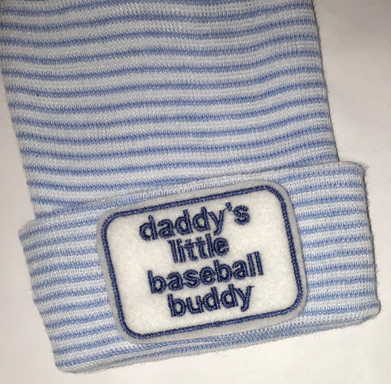 Newborn Hospital Hat daddy's little baseball buddy. 1st Keepsake, Baby Boy Hat. Gender Reveal, Surprise Dad! Coming Home Hat, Cute Baby Gift