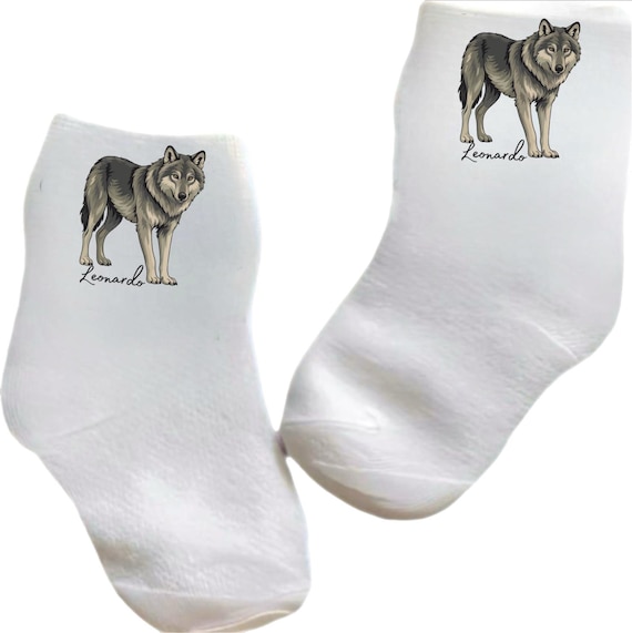 Wolf Socks with option to add name. Choose size