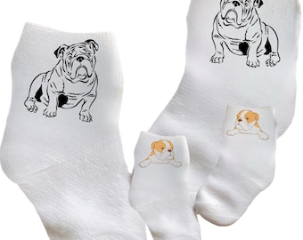 Baby/Toddler/Child Cute English Bulldog Socks. Multiple sizes offered. Choose from 0-6 months to 10 years. Cute Gift!
