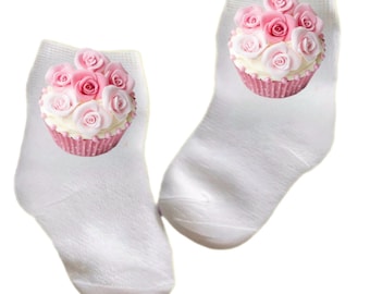 Baby/Toddler/Child Pretty Cupcake Socks.Multiple sizes offered. Choose from 0-6 months to 14 years. Cute  Gift!