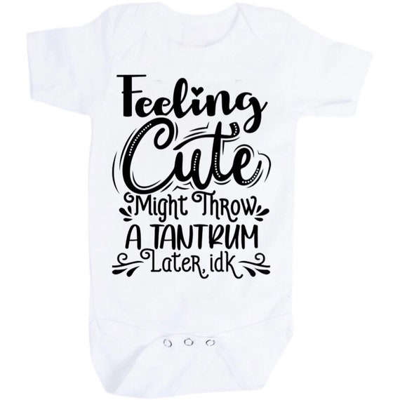 Baby Bodysuit. Size 0-3 Months Feeling Cute!  GREaT GiFT! 1st Keepsake! Option to Add No Scratch Mitts & Socks