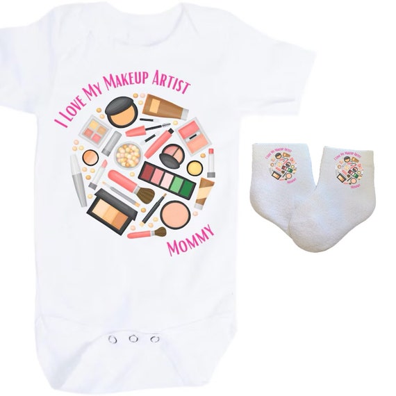 Makeup Artist Baby Bodysuit and Socks. I Love my Makeup Artist Mommy, Grandma, Auntie or you tell me.