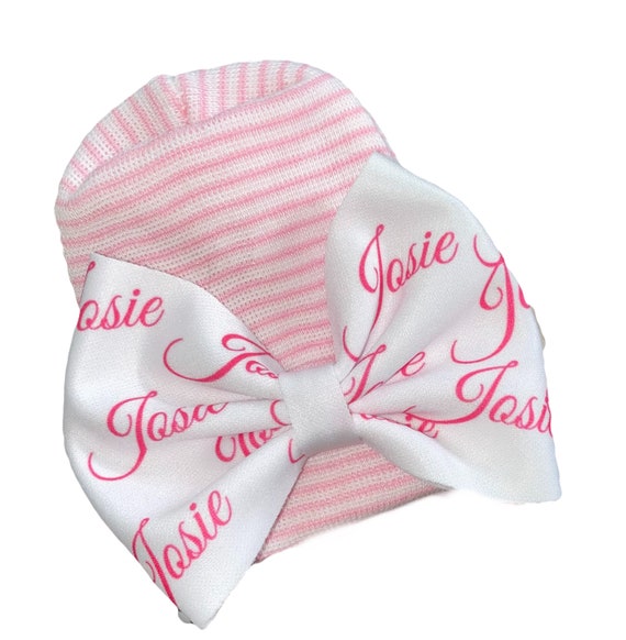 Name Bow Hat or Headband. Ships Within 2 Business Days. Newborn Size Hat.  CHOiCE Of HaT and NAmE CoLOR. SHIPS FAST Great Photo Prop.