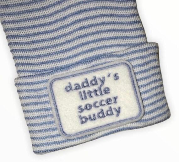 Newborn Hospital Hat daddy's little soccer buddy. 1st Keepsake, Baby Boy Hat. Gender Reveal, Surprise Dad! Coming Home Hat, Cute Baby Gi