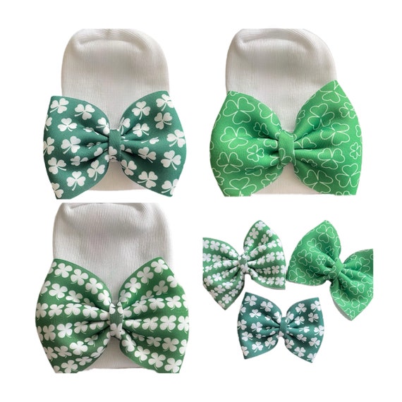 SHAMROCK Newborn Hospital Hat or Bow on Headband or Alligator YOU SELECT Bow Choice. St. Patricks Day!