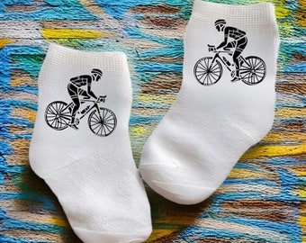 Baby/Toddler/Child Cyclist Socks. Multiple sizes offered. Choose from 0-6 months to 10 years.  Every Baby Needs. Cute Baby Gift!