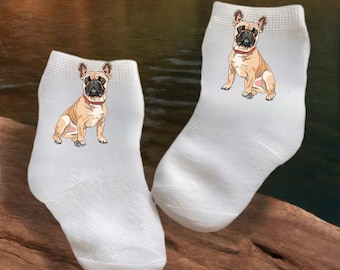 Baby/Toddler/Child Cute Frenchie Dog Socks. Multiple sizes offered. Choose from 0-6 months to 10 years. Cute Gift!