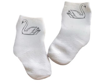 Baby/Toddler/Child Swan socks. Multiple sizes offered. Choose from 0-6 months to 10 years.  Every Baby Needs. Cute Baby Gift!