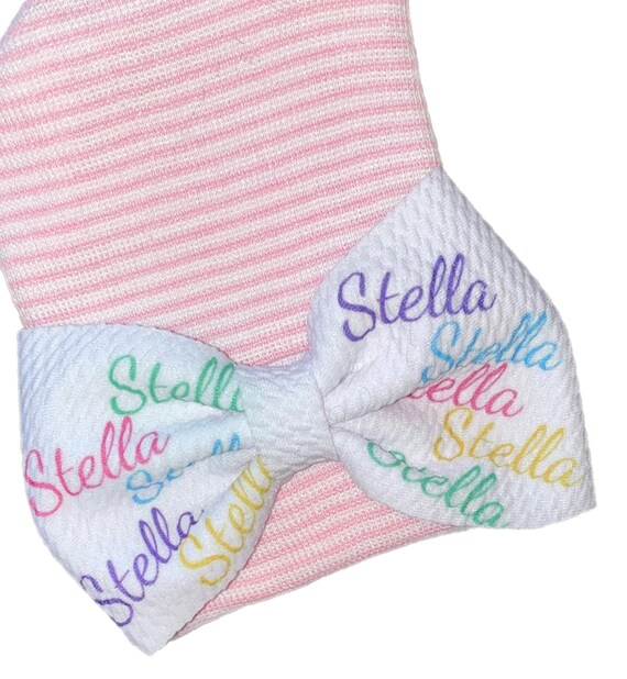 Name Bow Hat or Headband. Name in Pretty Colors. Ships FaST! Newborn Size Hat. CHOiCE Of HaT COLoR. SHIPS FAST Great Photo Prop.