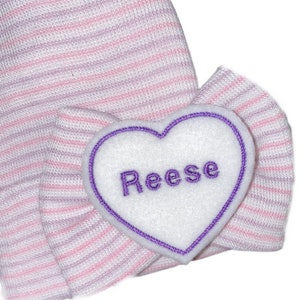 Lavender and pink stripe hat with purple name