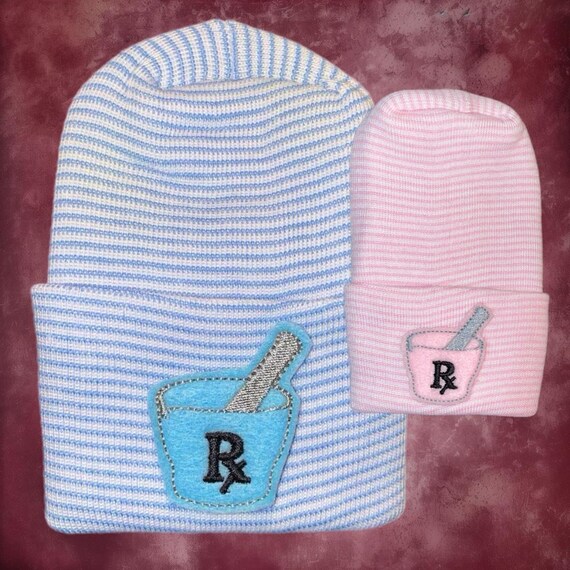 Newborn Hospital Hat. Pharmacy Newborn Hospital Beanie. For Baby Girl or Boy!  My Parent is a Pharmacist. Cute gift for baby of Pharmacist!