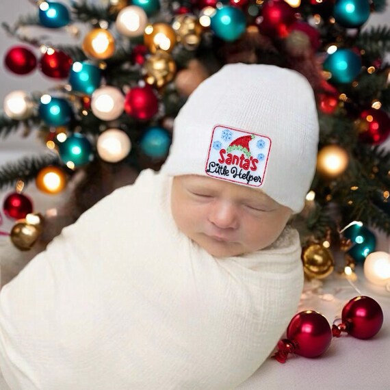 Newborn Hospital Hat! White OR Red and White  Striped or Solid White  hat. Santa’s Little Helper!
