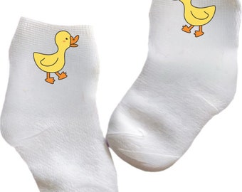 Baby/Toddler/Child Duck socks. Multiple sizes offered. Choose from 0-6 months to 10 years.  Every Baby Needs. Cute Baby Gift!