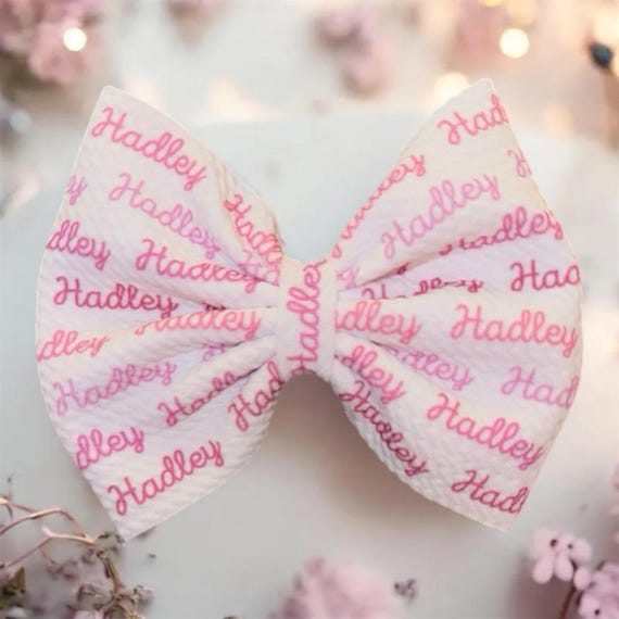 Girls Bow Hat or Headband with NAME! Baby Girl Bow!  Custom Made Fabric Bow. Newborn Hospital Hat. Newborn Hat. Infant Beanie. EXCLUSIVE