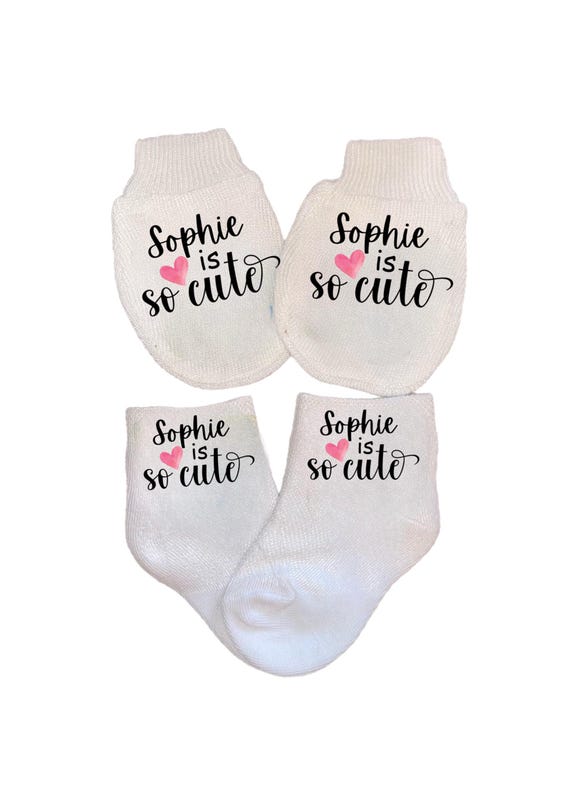 MITTENS with option to add matching socks No scratch Mittens with NAME.  Perfect Shower / Newborn Gift! Every Baby Needs. Every Mom Loves!