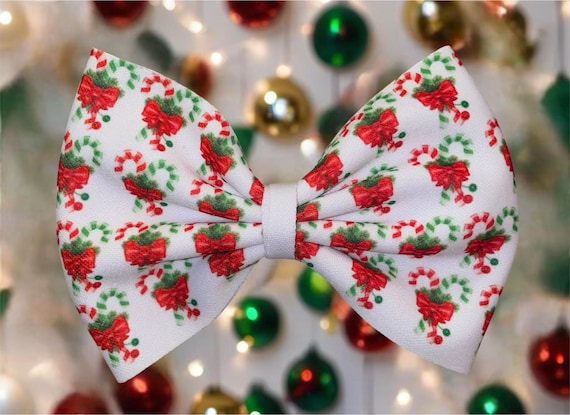 Girls Holiday Candy Cane Bow on Hat, Headband or Clip! Custom Made Farbic Bow. EXCLUSIVE