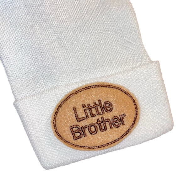 Newborn Hospital Hat White or Red and White Stripe Hat with Little BROTHER applique. Newborn Beanie. For Every New Baby