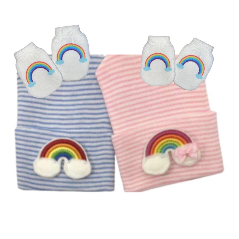 Newborn Hospital Hats Rainbow Babiess . You get 2 Twin Babies 1st Keepsakes Newborn Hospital Beanies. Newborn Baby Hats Cute image 1