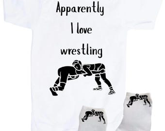 Ensemble body catcheur et chaussettes pour bébé : cadeau pour les fans « I Love Wrestling »