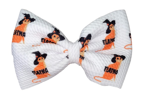 Girls Cat Witch Hat Bow with NAME on Hat, Headband or Clip! Custom Made Fabric Bow. EXCLUSIVE