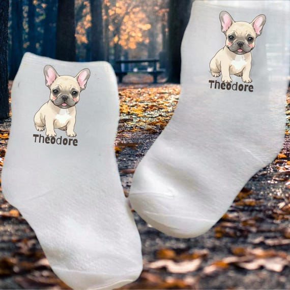 Baby/Toddler/Child Cute French Bulldog Socks with option to add name. Choose from 0-6 months to 10 years.