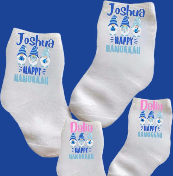 Baby/Toddler/Child Holiday Hanukkah Socks. With or Without Name. Blue or Pink Name Option. Choose size from 0-6 months to adult. Cute Gift!