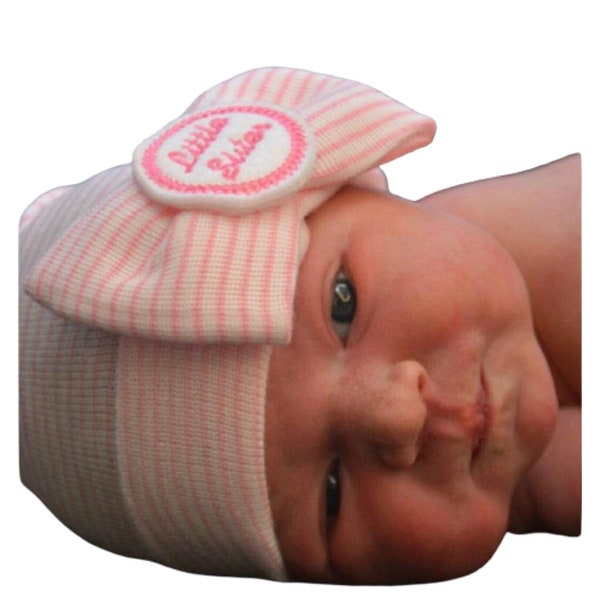 Our Popular Newborn Hat Now with Little Sister Embellishment Newborn Hospital Beanie.  Baby Newborn Hats.  Little Sister