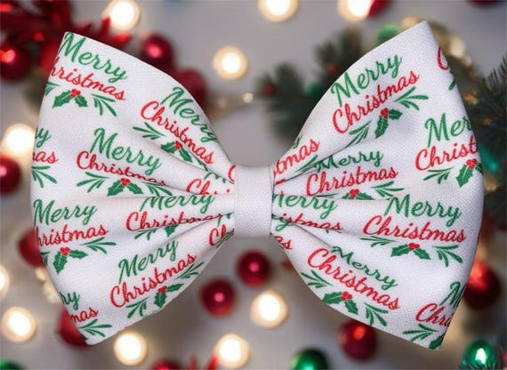 Girls Holiday Merry Christmas Bow on Hat, Headband or Clip! Custom Made Farbic Bow. EXCLUSIVE