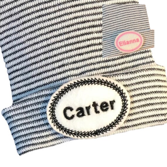 Black and White Newborn Hospital Hat With Name in Your Choice of Color. 1st Keepsake, Gender Reveal, Coming Home Hat,