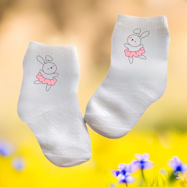 Baby/Toddler/Child Bunny Ballerina Socks. Multiple sizes offered. Choose from 0-6 months to 10 years.  Every Baby Needs. Cute Baby Gift!