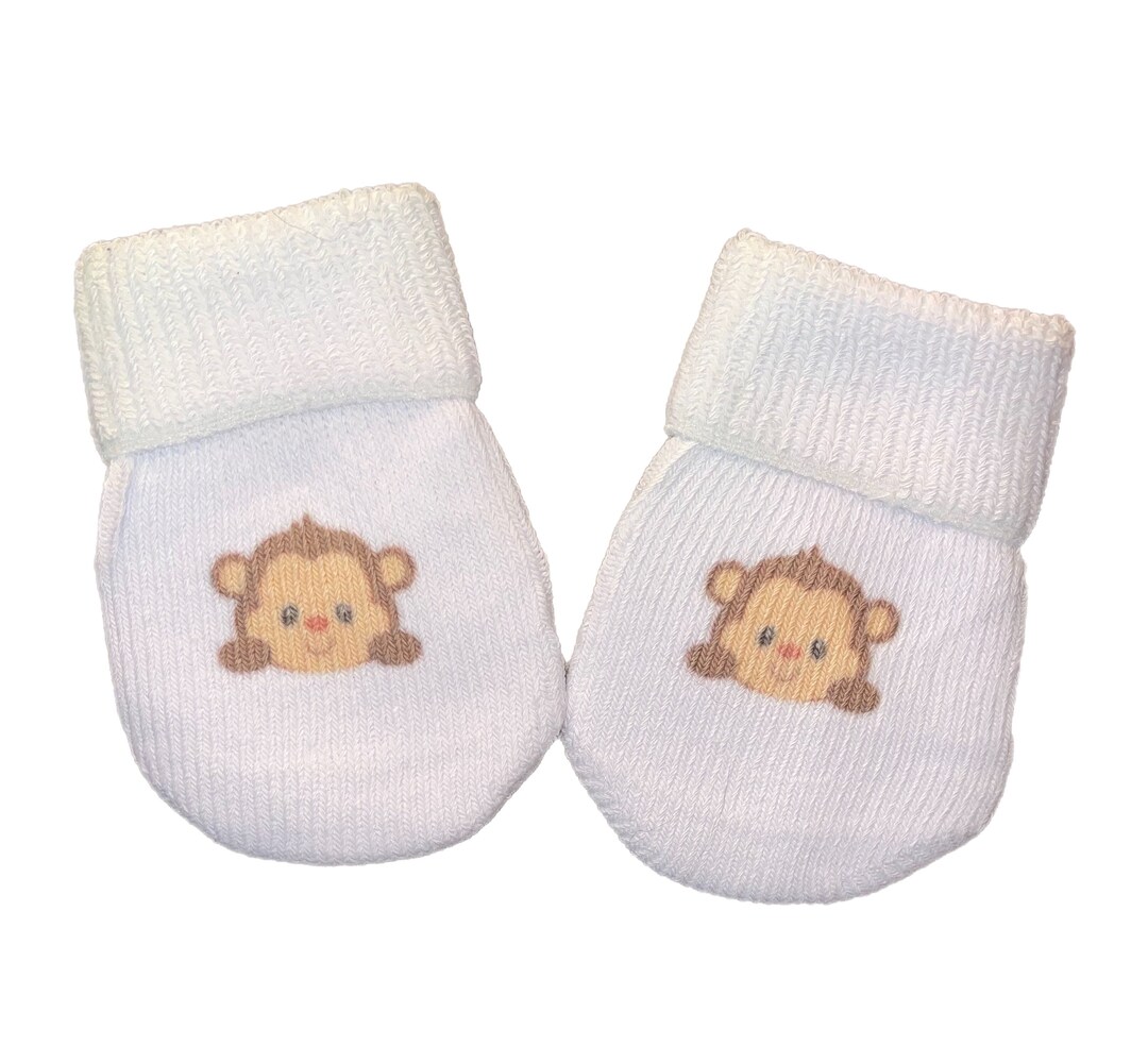 PREEMIE MITTENS With Cute Monkey Baby and Sock Option Preemie No