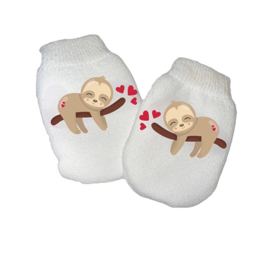 MITTENS & Sock Option Newborn no scratch Mittens With Sloth. Boy or Girl! Perfect Shower / Newborn Gift! Every Baby Needs. Cute Baby Gift!
