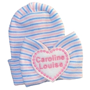 Baby Girl Hat Newborn Hospital Hat Monogrammed with PERSONALIZED Name! BoW with Name! Great Gift any Mom would LOVE 1st Keepsake!