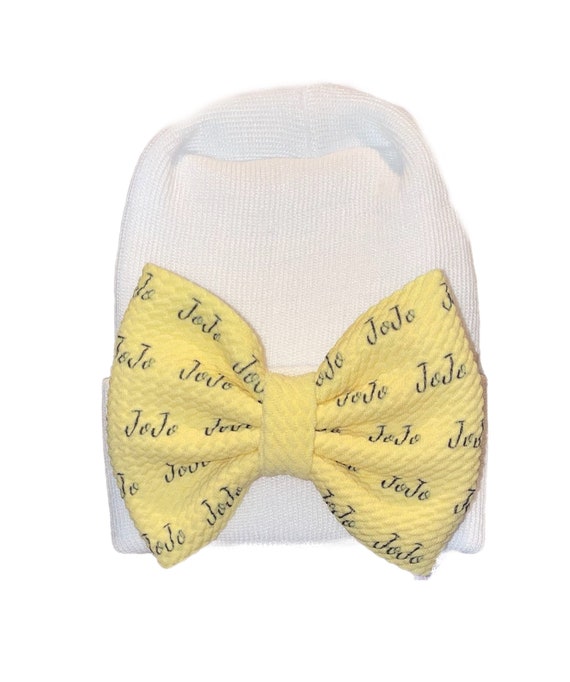 Name Bow Hat or Headband. Ships Within 2 Business Days. Newborn Size Hat. Great Photo Prop.