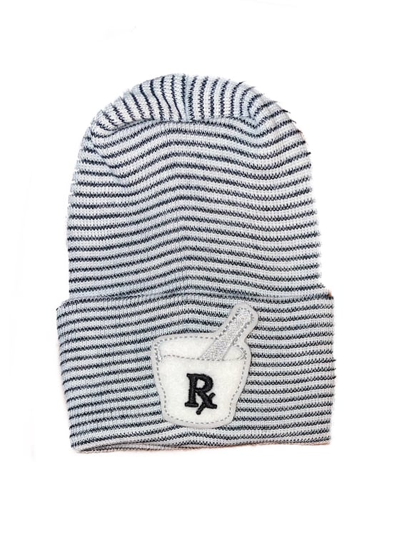 Newborn Hospital Hat. Round Top Pharmacy Newborn Hospital Beanie. For Baby Girl or Boy!  My Parent is a Pharmacist. Cute gift