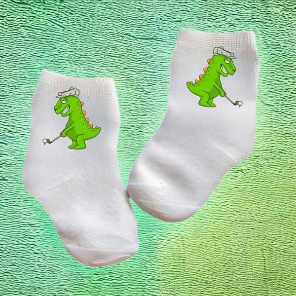 Baby/Toddler/Child Dinosaur Golf Socks Multiple sizes offered. Choose from 0-6 months to 10 years.  Every Baby Needs. Cute Baby Gift!