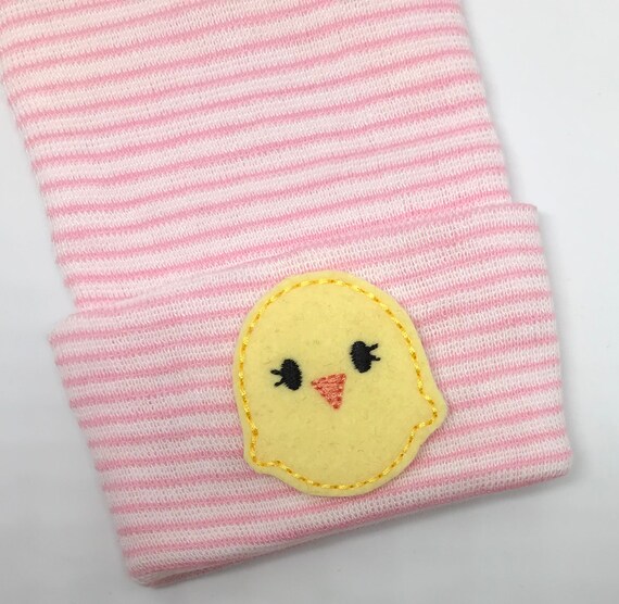 Newborn Hospital Hat!  You Choose Color hospital hat topped off with a Cute Yellow Chick!  Spring Baby Great Gift!