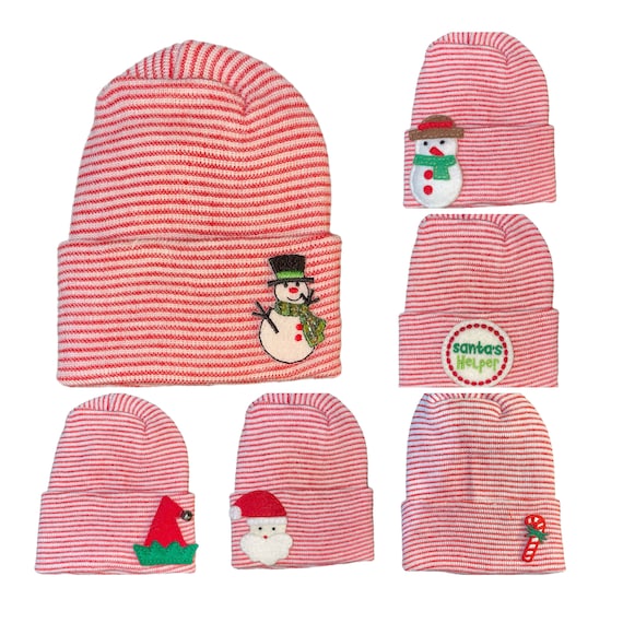 Newborn Hospital Hat! Red and White Striped hat or White Hat. You choose Color and Applique At Checkout