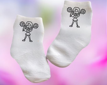 Baby/Toddler/Child Cheerleading Pom Socks.Multiple sizes offered. Choose from 0-6 months to 10 years.  Every Baby Needs. Cute Baby Gift!