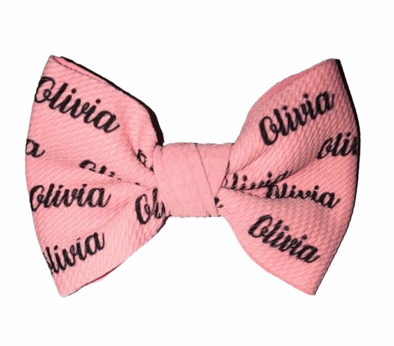 Girls Bow with NAME on Hat, Headband or Clip! Custom Made Fabric Bow. EXCLUSIVE