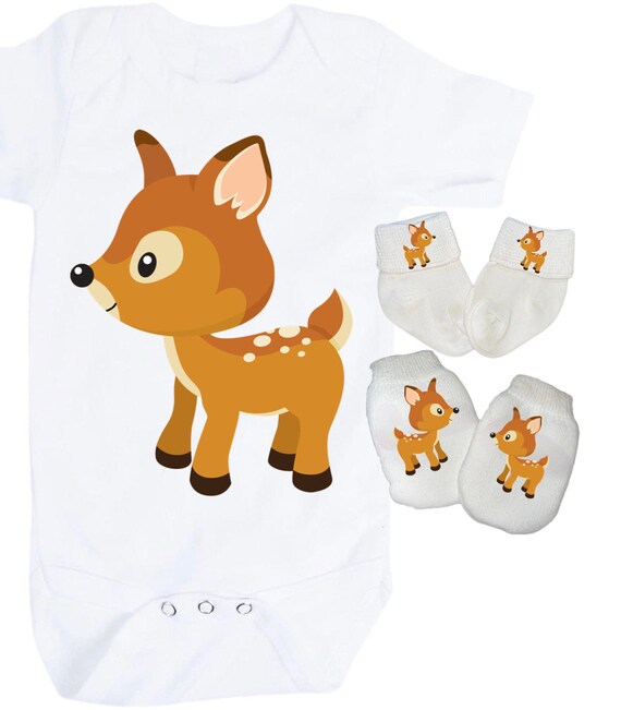 Fawn Baby Bodysuit with No Scratch Mittens and Socks! Size 0-3 Months. EXCLUSIVELY FOUND HeRe!