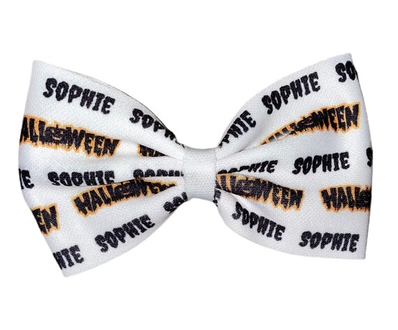 Girls Halloween Fall Bow with NAME on Hat, Headband or Clip ! Custom Made Fabric Bow. EXCLUSIVE