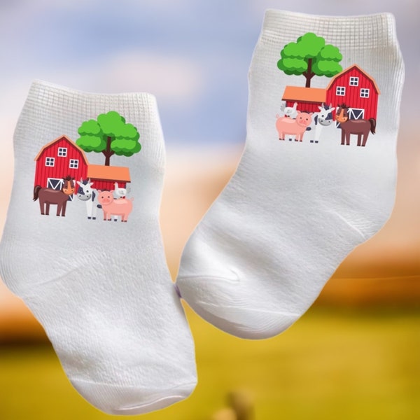 Baby/Toddler/Child Farm socks. Multiple sizes offered. Choose from 0-6 months to 10 years.  Every Baby Needs. Cute Baby Gift!