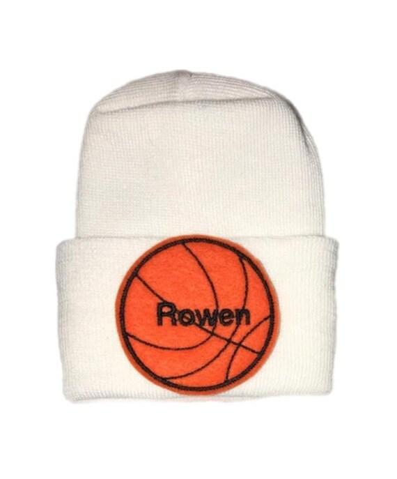 Newborn Hospital Hat BASKETBALL Monogramed with Name. You Choose Hat Color. 1st Keepsake! Super Cute! Personalized!