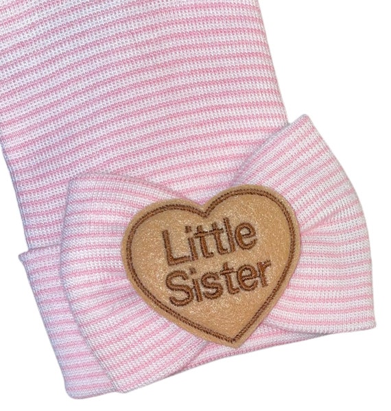 Little Sister Newborn Hat with Little Sister on Bow. You choose Hat Color. Newborn Hospital Beanie.  Baby Newborn Hats.  Little Sister