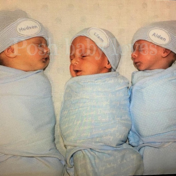 TRIPLETS! You get 3 Newborn Hospital Hat Monogramed with Names! 1st Keepsake! Super Cute! Great Gift.