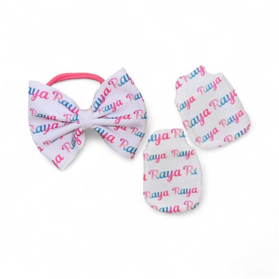 MITTENS and BOWS! Newborn no scratch Mittens with NAME and Matching Bow.Perfect Shower/Newborn Gift! Every Baby Girl Needs. Every Mom Loves!