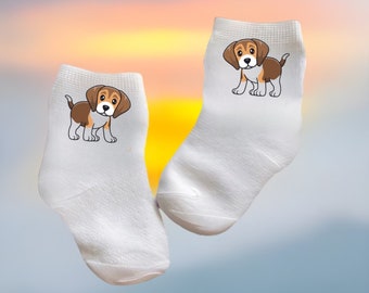 Baby/Toddler/Child Cute Beagle Socks size. Multiple sizes offered. Choose from 0-6 months to 10 years. Every Baby Needs. Cute Baby Gift!