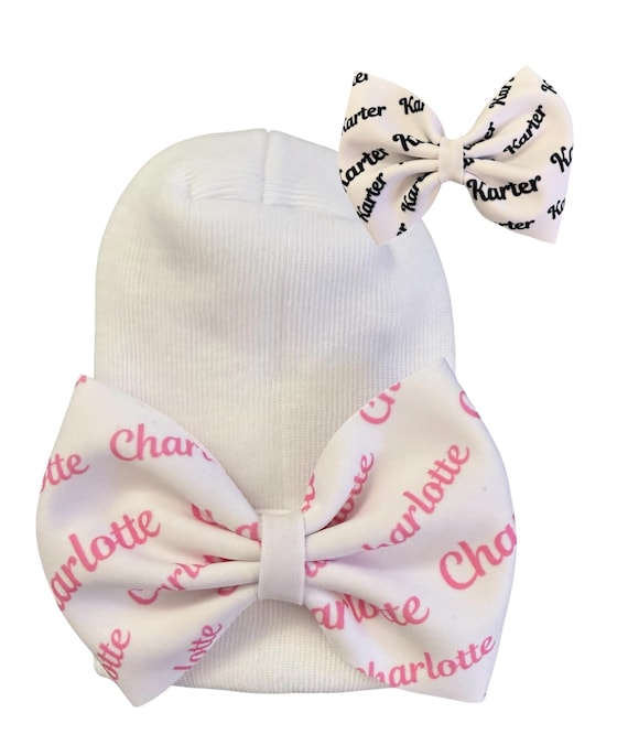 Bow Hat or Headband with NAME! Baby Girl Bow!  Custom Bow. Newborn Hat. EXCLUSIVE